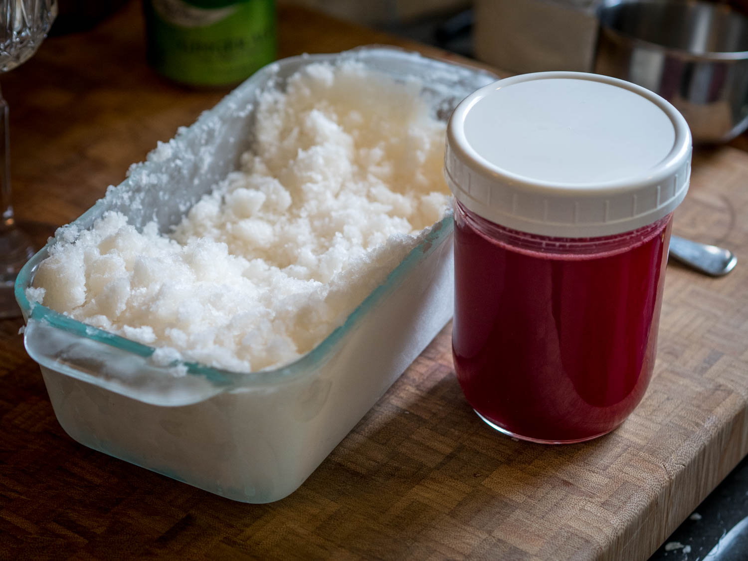 Makgeolli granita and cranberry slush